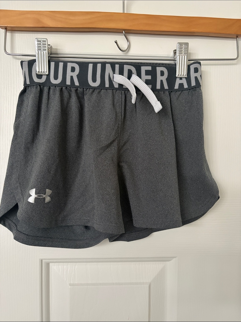 Under Armour Women's Charcoal Athletic Shorts with White Drawstring